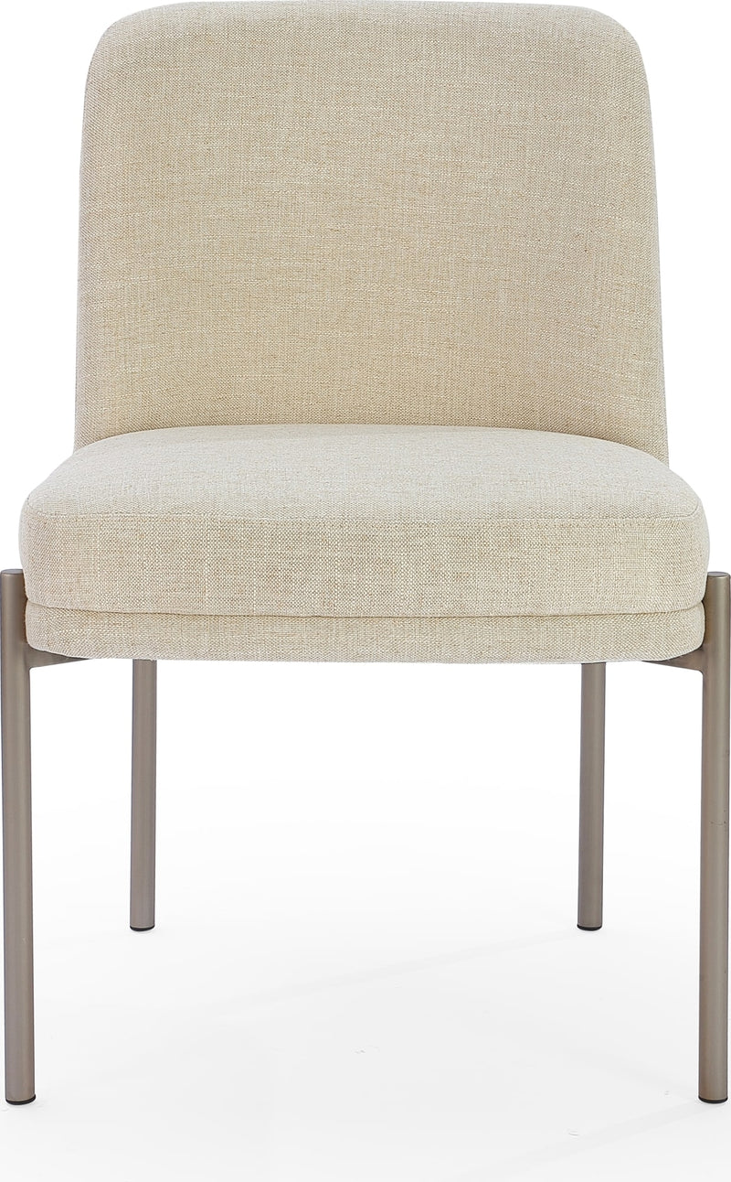 Dion Upholstered Dining Chair in Natural Light Linen and Brushed Nickel Metal