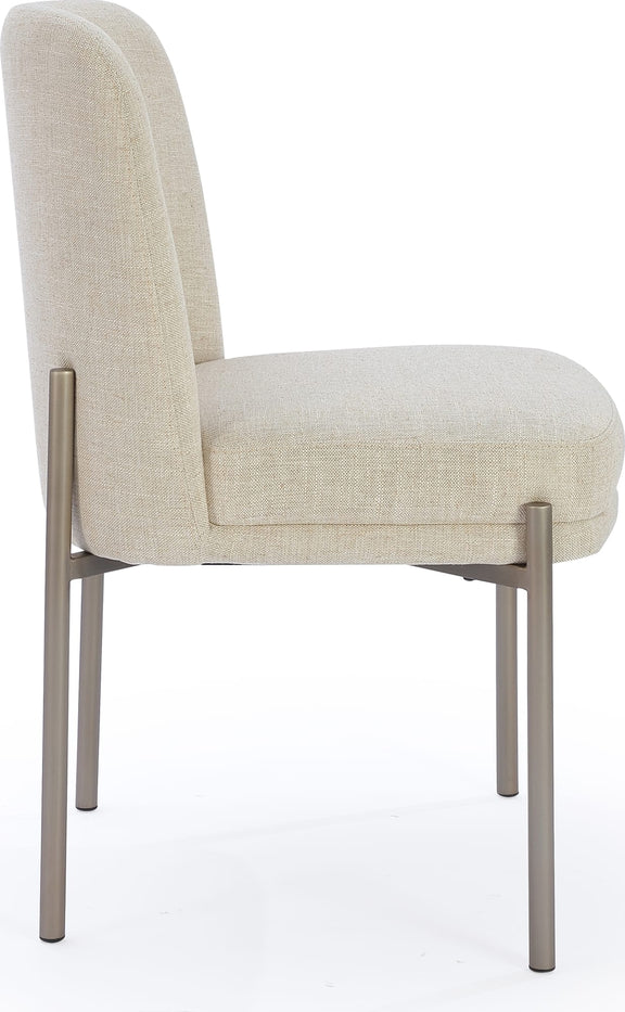 Dion Upholstered Dining Chair in Natural Light Linen and Brushed Nickel Metal