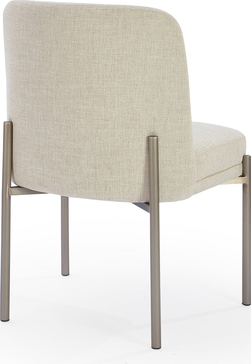 Dion Upholstered Dining Chair in Natural Light Linen and Brushed Nickel Metal