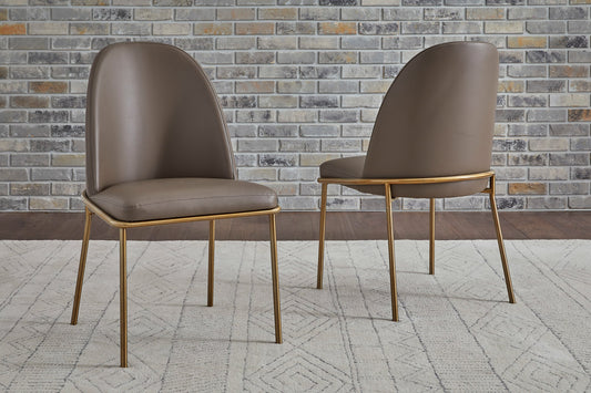 Doheny Leather Upholstered Metal Leg Dining Chair in Boots and Brass