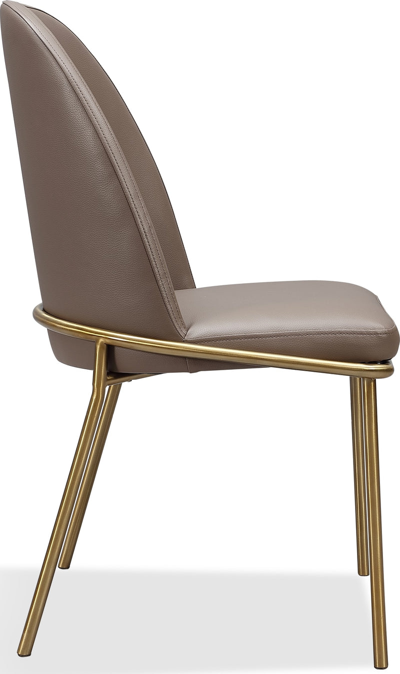 Doheny Leather Upholstered Metal Leg Dining Chair in Boots and Brass
