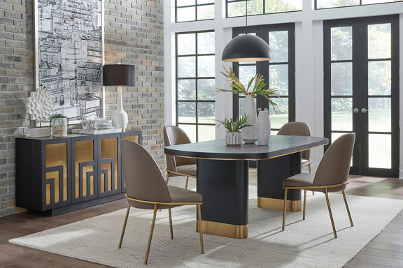 Doheny Leather Upholstered Metal Leg Dining Chair in Boots and Brass