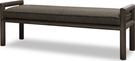 Dorsey Boucle Upholstered Wooden Bench in Basalt Grey and Pumpernickel
