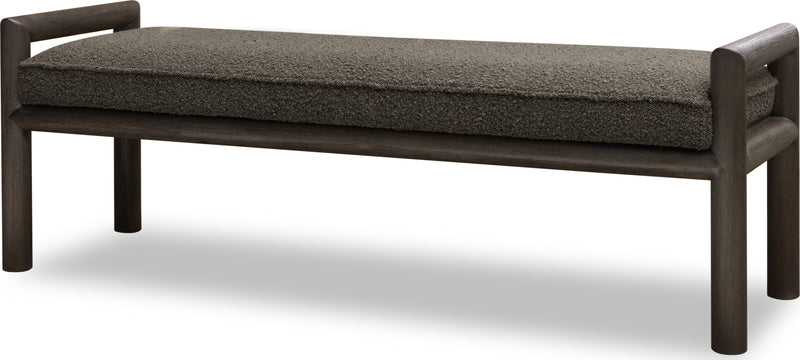 Dorsey Boucle Upholstered Wooden Bench in Basalt Grey and Pumpernickel