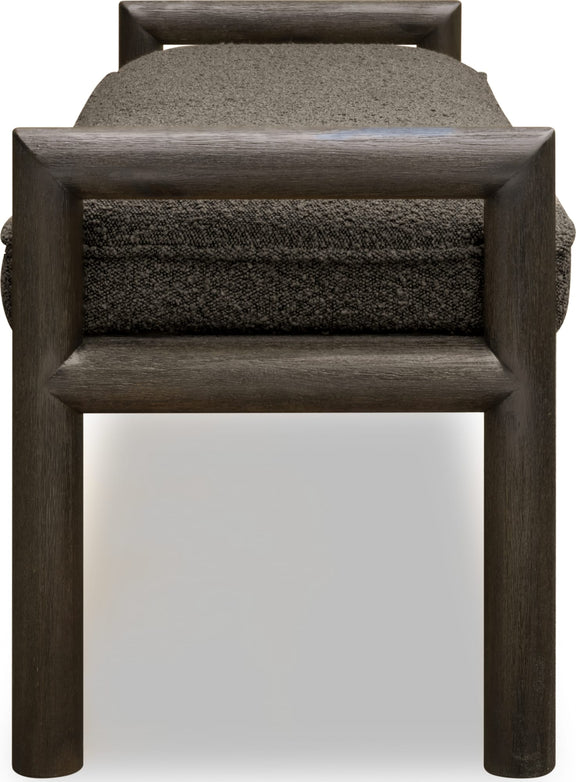 Dorsey Boucle Upholstered Wooden Bench in Basalt Grey and Pumpernickel