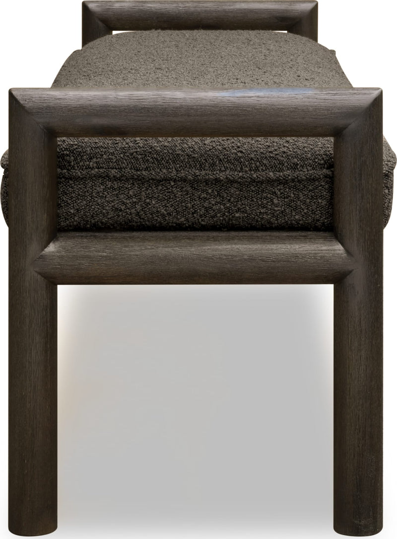 Dorsey Boucle Upholstered Wooden Bench in Basalt Grey and Pumpernickel