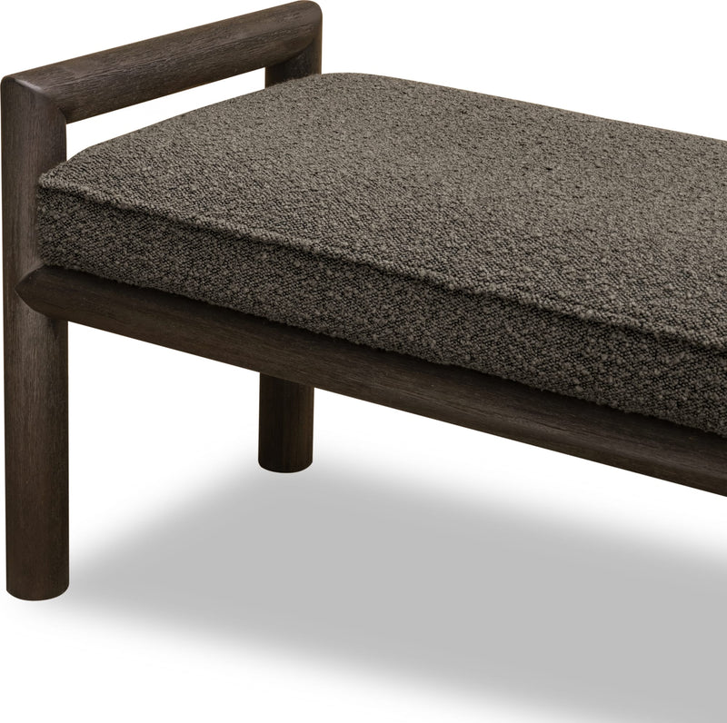 Dorsey Boucle Upholstered Wooden Bench in Basalt Grey and Pumpernickel
