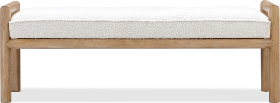 Dorsey Boucle Upholstered Wooden Bench in Granola and Ricotta