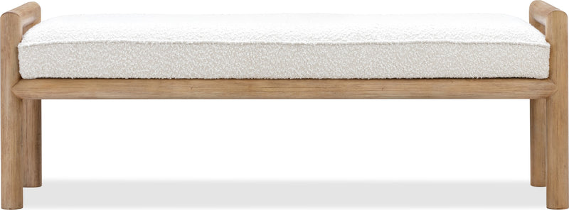 Dorsey Boucle Upholstered Wooden Bench in Granola and Ricotta
