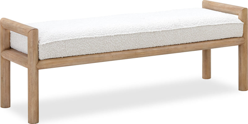 Dorsey Boucle Upholstered Wooden Bench in Granola and Ricotta