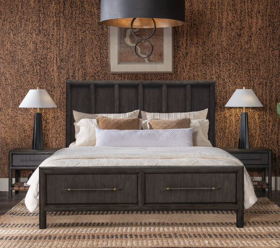 Dorsey Queen-size Wooden Two Drawer Storage Bed in Basalt Grey