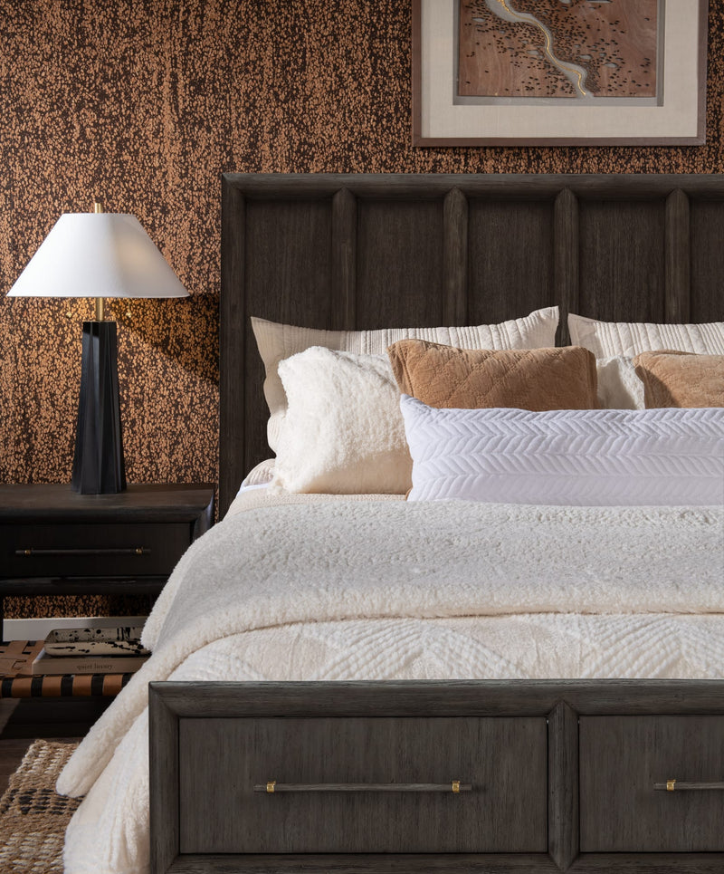 Dorsey California King-size Wooden Two Drawer Storage Bed in Basalt Grey
