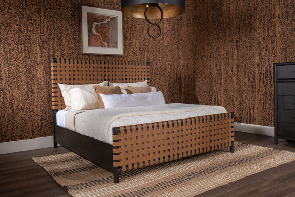 Dorsey Queen-size Woven Panel Bed in Basalt Grey and Ginger