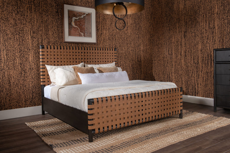 Dorsey Queen-size Woven Panel Bed in Basalt Grey and Ginger