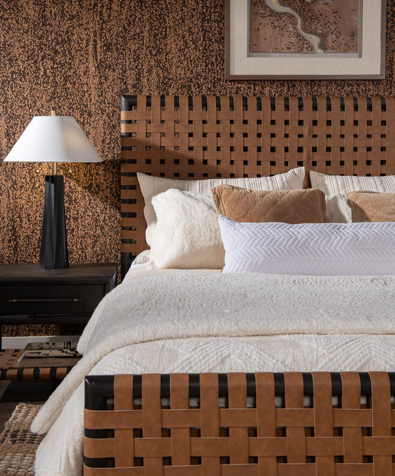 Dorsey King-size Woven Panel Bed in Basalt Grey and Ginger