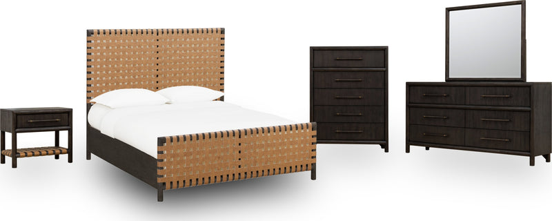 Dorsey Queen-size Woven Panel Bed in Basalt Grey and Ginger