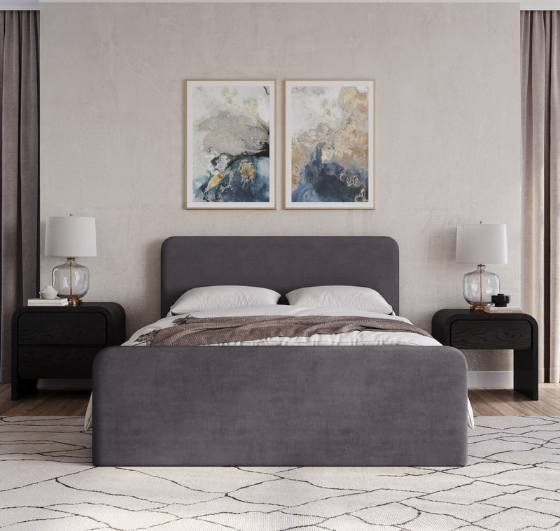 Elora California King-size Fully Upholstered Platform Bed in Charcoal Velvet