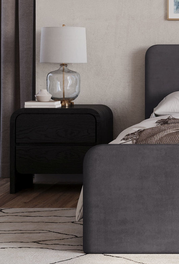 Elora Two Drawer Nightstand in Jet Black Ash