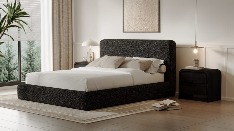 Elora King-Size Upholstered Platform Bed in Moonlight Chenille
