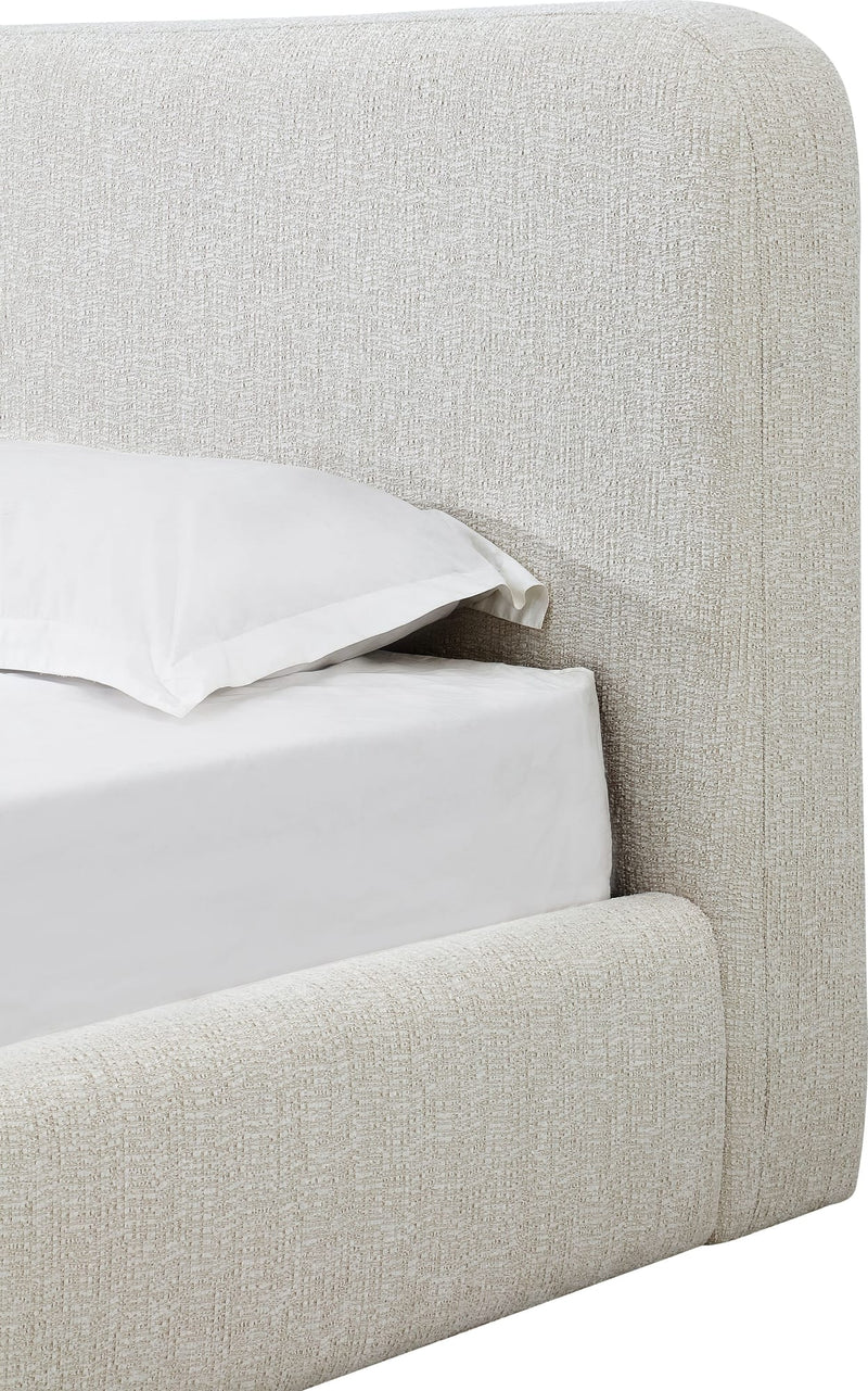 Elora Queen-Size Upholstered Platform Bed in Whitewashed Chenille