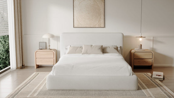 Elora King-Size Upholstered Platform Bed in Whitewashed Chenille