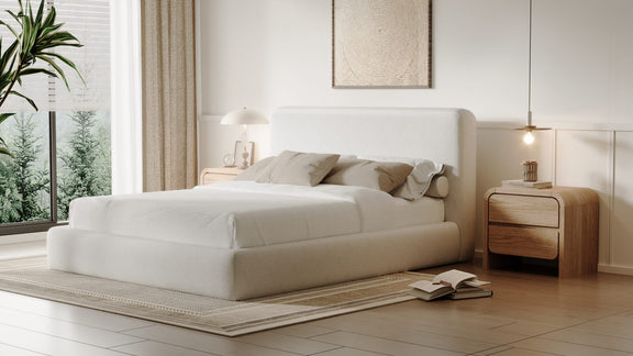 Elora King-Size Upholstered Platform Bed in Whitewashed Chenille