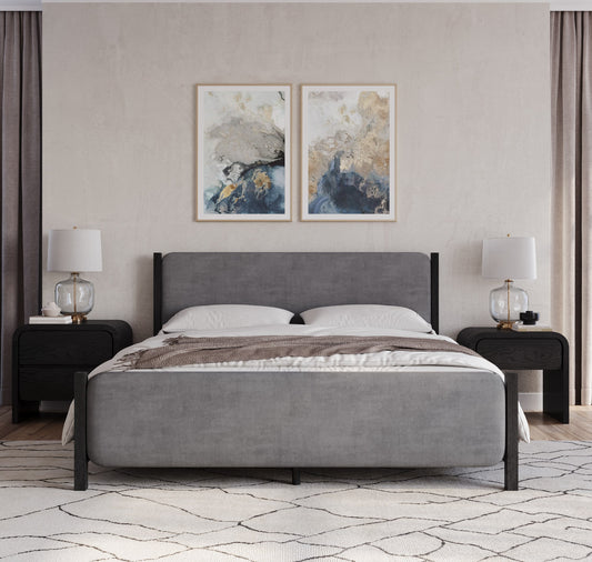 Elora King-size Wood and Velvet Upholstered Bed in Jet and Charcoal