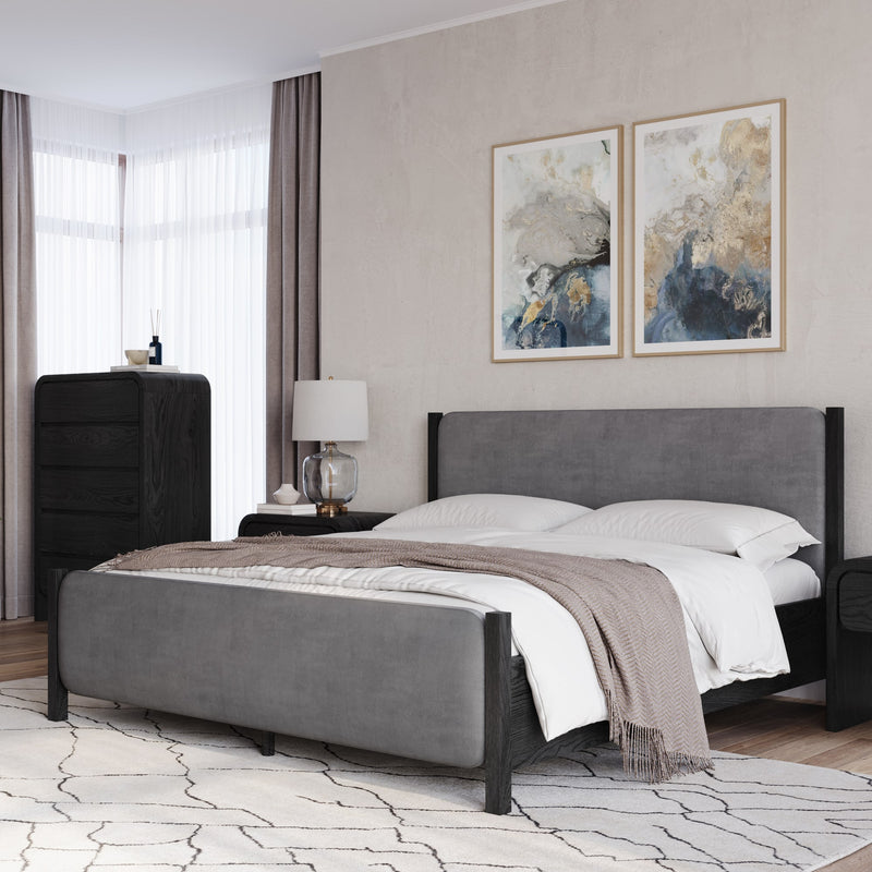 Elora Full-size Wood and Velvet Upholstered Bed in Jet and Charcoal