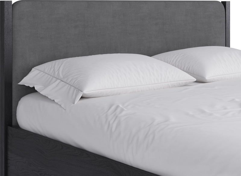 Elora California King-size Wood and Velvet Upholstered Bed in Jet and Charcoal