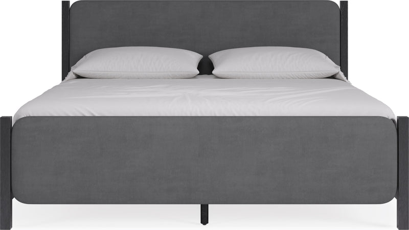 Elora Full-size Wood and Velvet Upholstered Bed in Jet and Charcoal