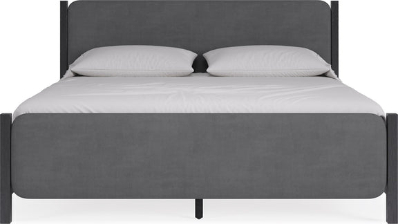 Elora California King-size Wood and Velvet Upholstered Bed in Jet and Charcoal