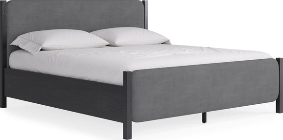 Elora Queen-size Wood and Velvet Upholstered Bed in Jet and Charcoal