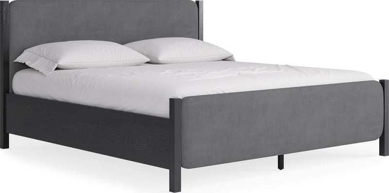 Elora Queen-size Wood and Velvet Upholstered Bed in Jet and Charcoal