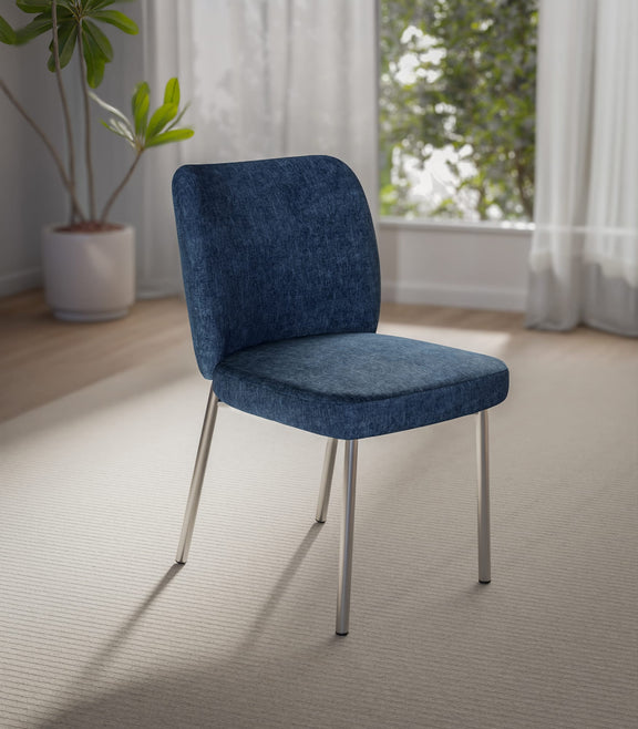 Fomo Chenille-upholstered Stainless Steel Base Dining Chair in Azure