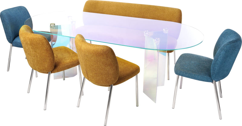Fomo Chenille-upholstered Stainless Steel Base Dining Chair in Azure