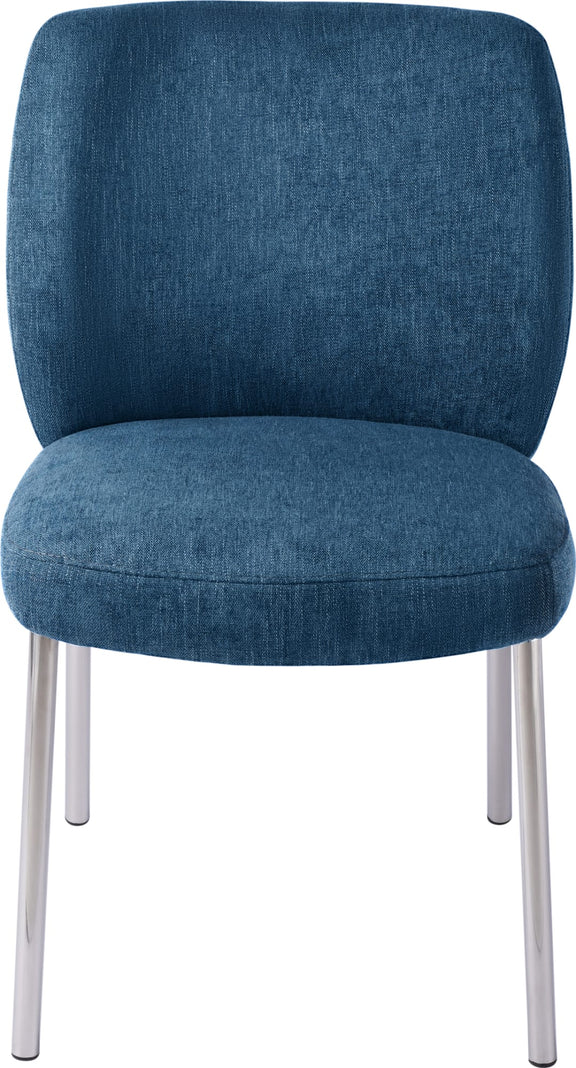 Fomo Chenille-upholstered Stainless Steel Base Dining Chair in Azure
