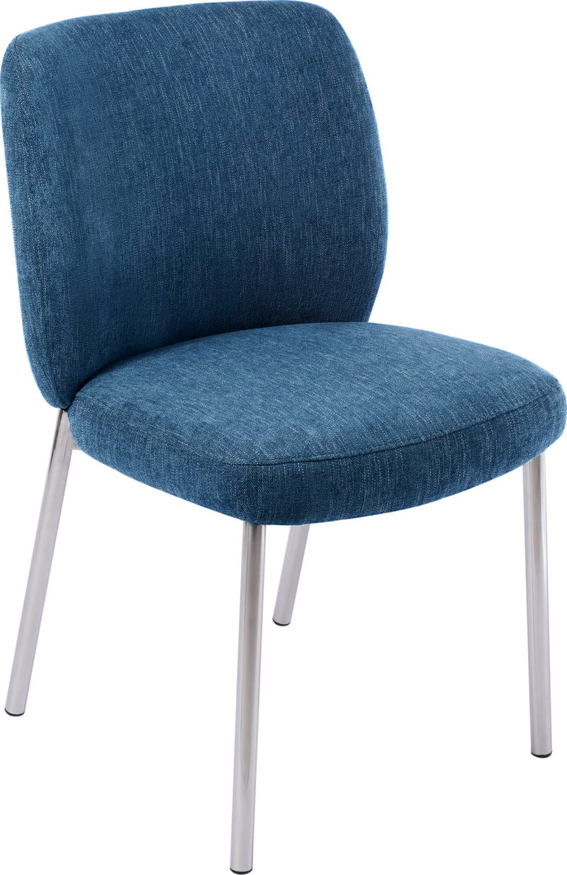 Fomo Chenille-upholstered Stainless Steel Base Dining Chair in Azure