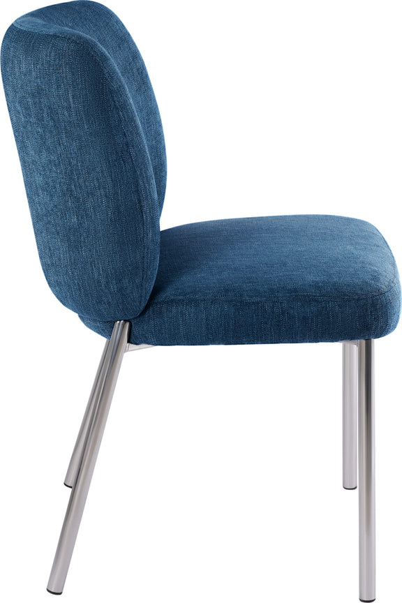 Fomo Chenille-upholstered Stainless Steel Base Dining Chair in Azure