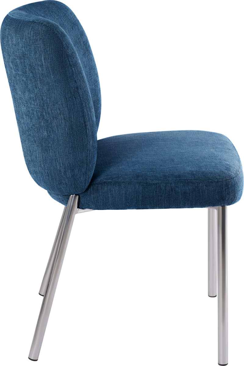Fomo Chenille-upholstered Stainless Steel Base Dining Chair in Azure