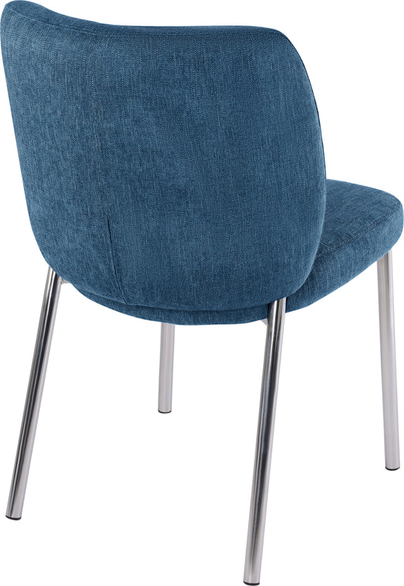 Fomo Chenille-upholstered Stainless Steel Base Dining Chair in Azure