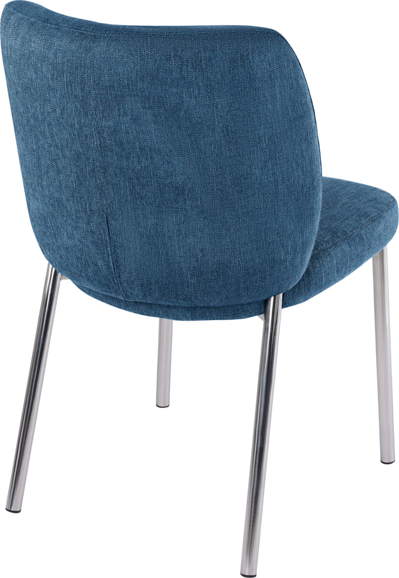Fomo Chenille-upholstered Stainless Steel Base Dining Chair in Azure