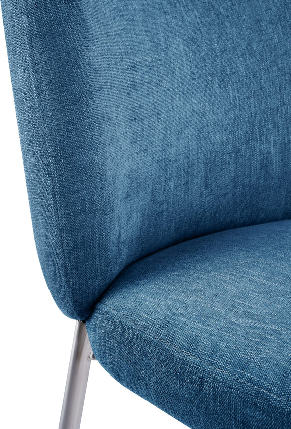 Fomo Chenille-upholstered Stainless Steel Base Dining Chair in Azure