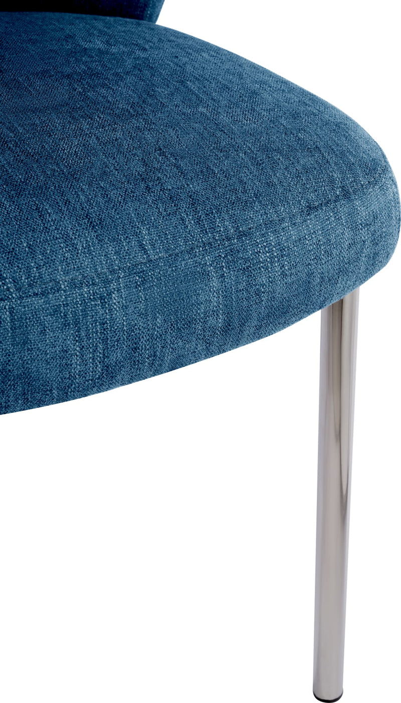 Fomo Chenille-upholstered Stainless Steel Base Dining Chair in Azure
