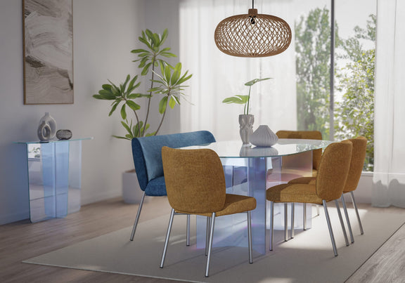 Fomo Chenille-upholstered Stainless Steel Base Dining Chair in Pineapple