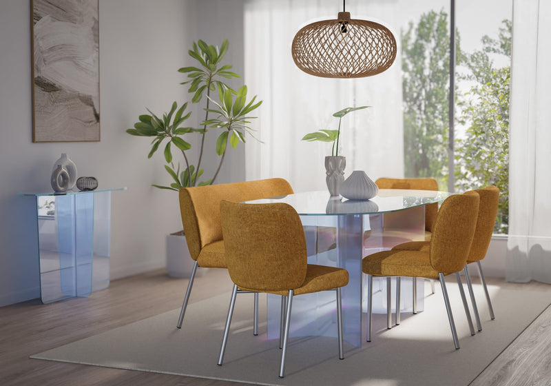 Fomo Chenille-upholstered Stainless Steel Base Dining Chair in Pineapple
