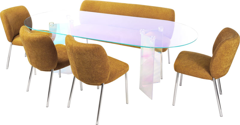 Fomo Chenille-upholstered Stainless Steel Base Settee in Pineapple