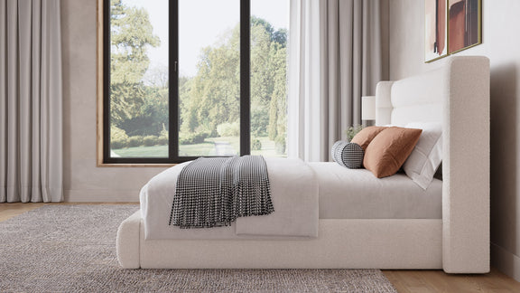 Frank Upholstered Wingback Platform Bed in Cottage Cheese Boucle (2026)