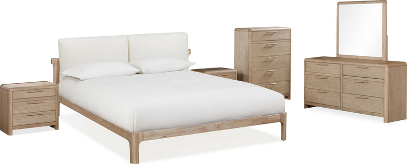 Furano King-size Upholstered Two Cushion Platform Bed in Ginger and Natural Linen