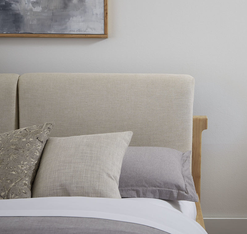 Furano Full-size Upholstered Two Cushion Platform Bed in Ginger and Natural Linen