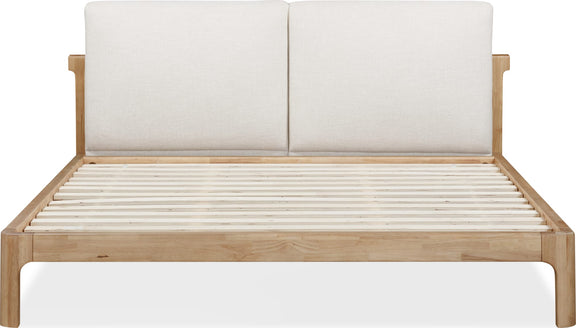 Furano Queen-size Upholstered Two Cushion Platform Bed in Ginger and Natural Linen